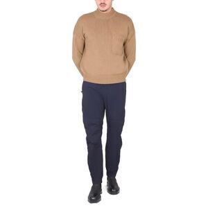 TEN C Men's Ribbed Knit Mock Neck Sweater with Patch Pocket Men Beige Sweaters &